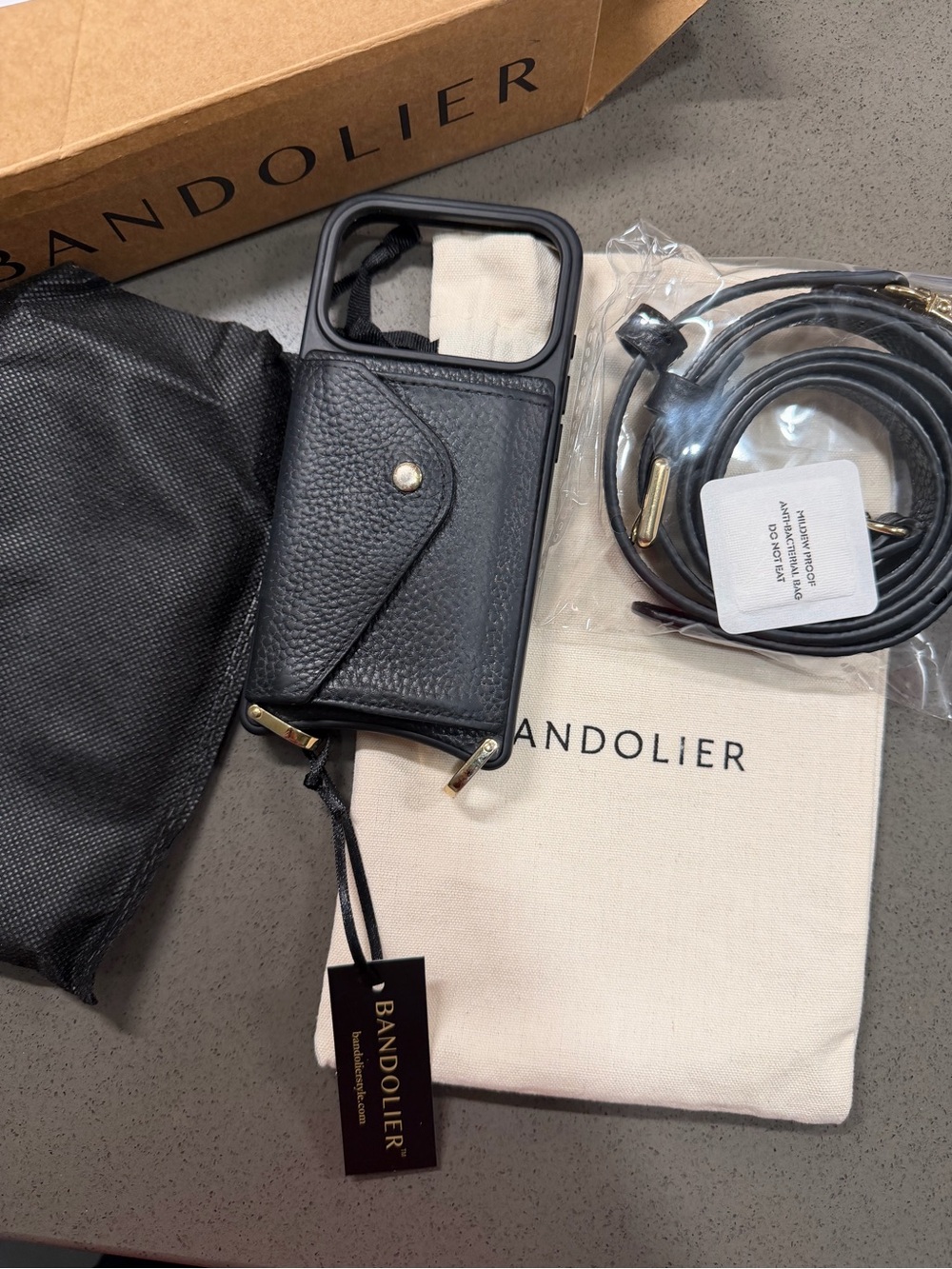 Bandolier Hailey Leather Crossbody Phone Case iPhone 17 Pro - Black/Gld - Picture 7 of 9